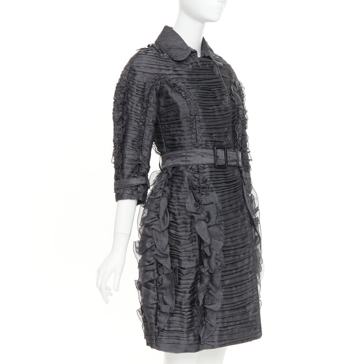 BURBERRY PRORSUM 2010 Runway  grey silk ruffle double breasted trench IT38 XS