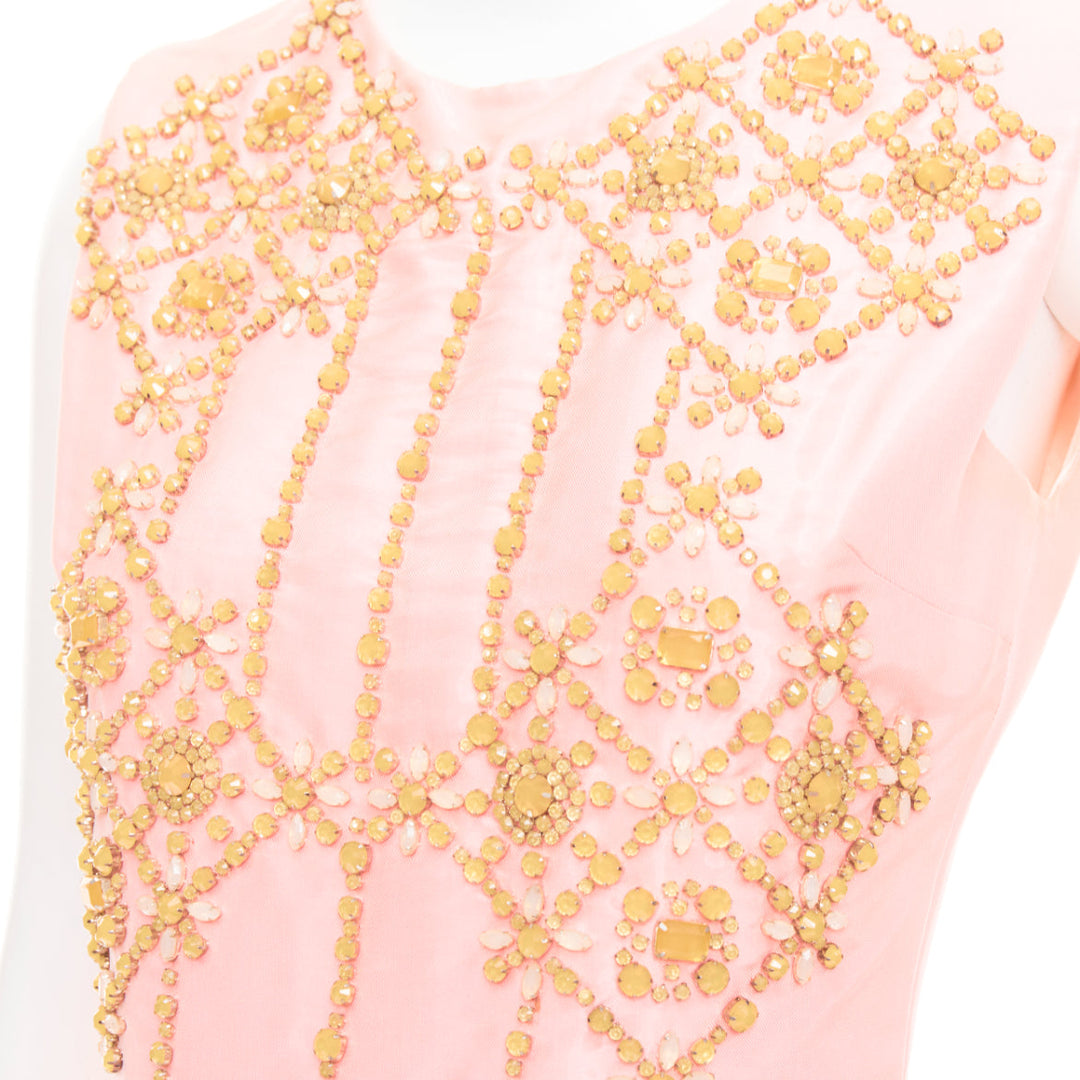 ROKSANDA ILINCIC 2013 pink silk shantung yellow crystal embellished dress UK10 M