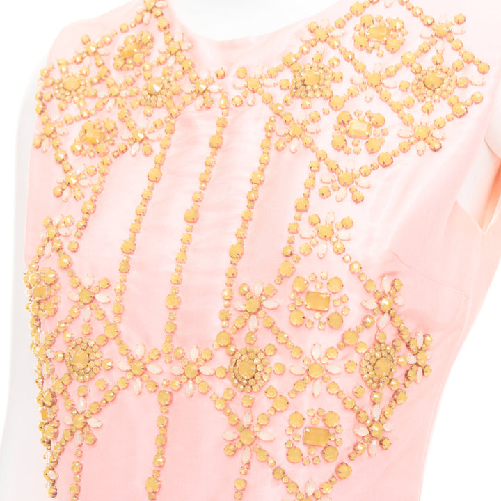ROKSANDA ILINCIC 2013 pink silk shantung yellow crystal embellished dress UK10 M
