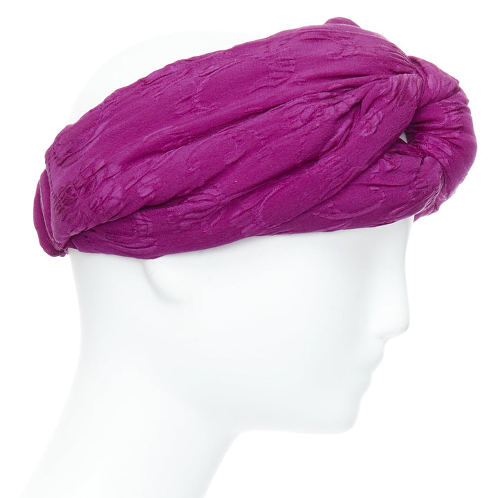 GUCCI Old Hollywood purple silk brocade knot turban headband 57cm M