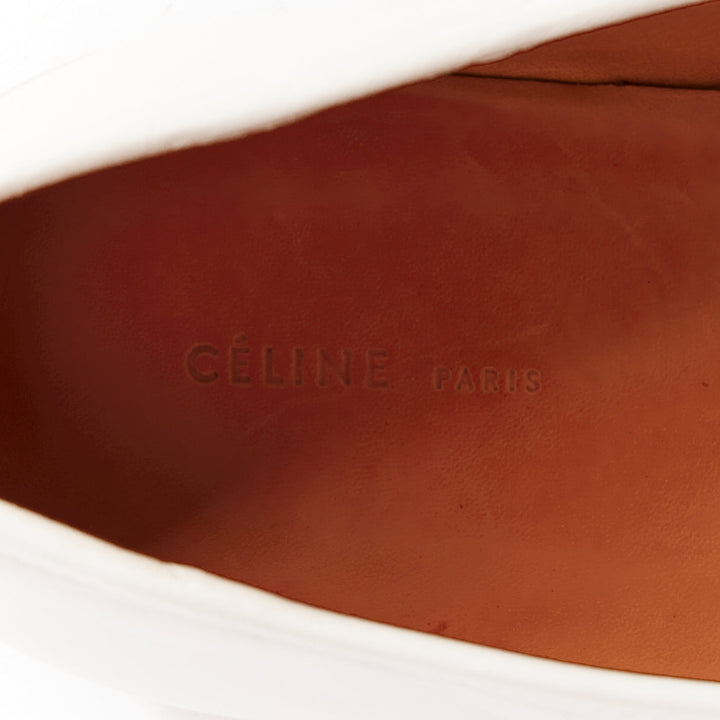 OLD CELINE Phoebe Philo white goat leather brown Triomphe horsebit loafer EU37.5