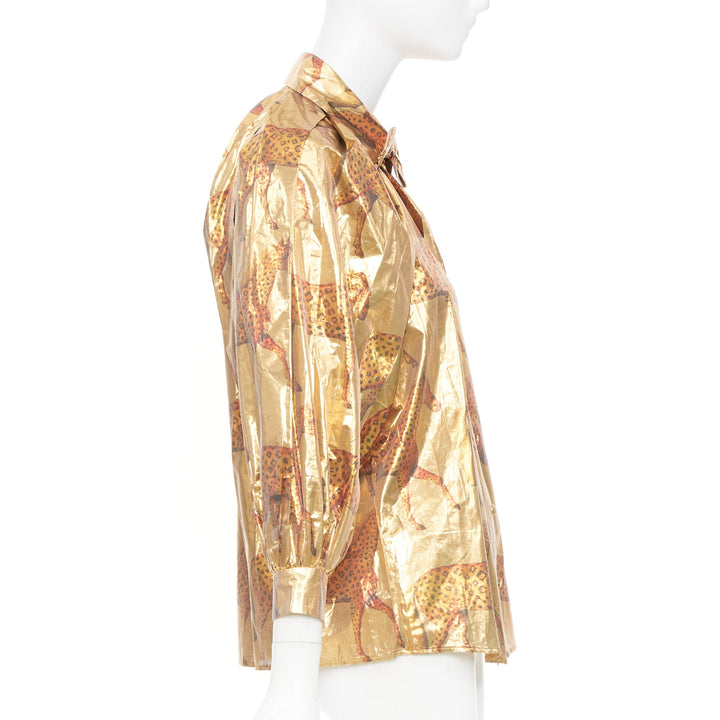 rare GUCCI 2016 horse metallic lurex animal print pussy bow blouse top IT36 XXS