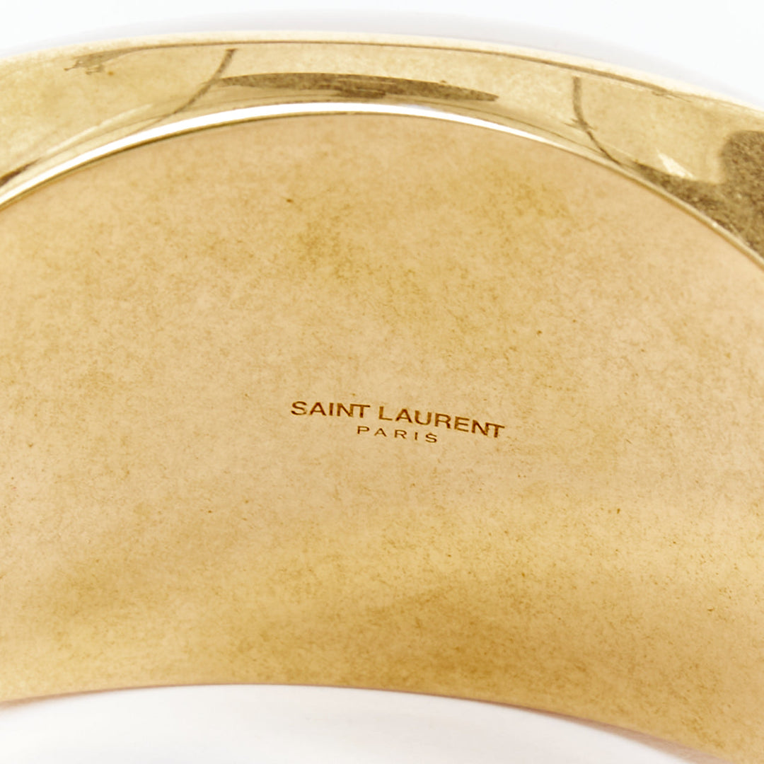 SAINT LAURENT Pierre oversized geometric marble stone gold bangle