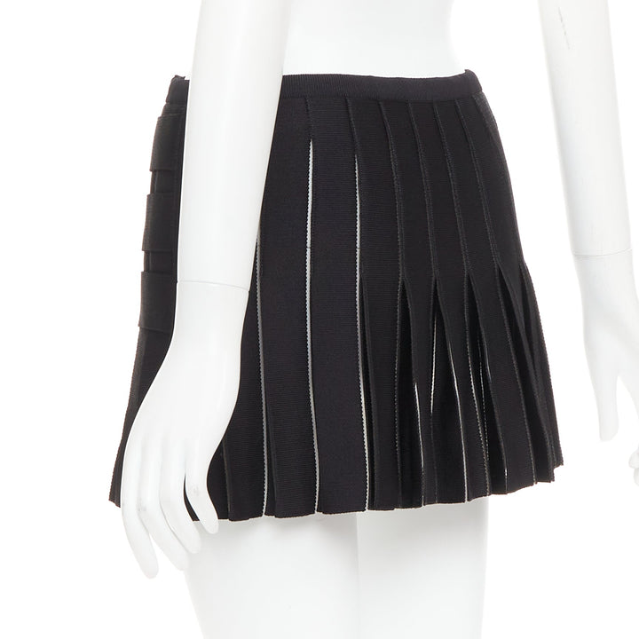 BALMAIN black gold lion buttons diamond grid knit pleated mini skirt FR34 XS
