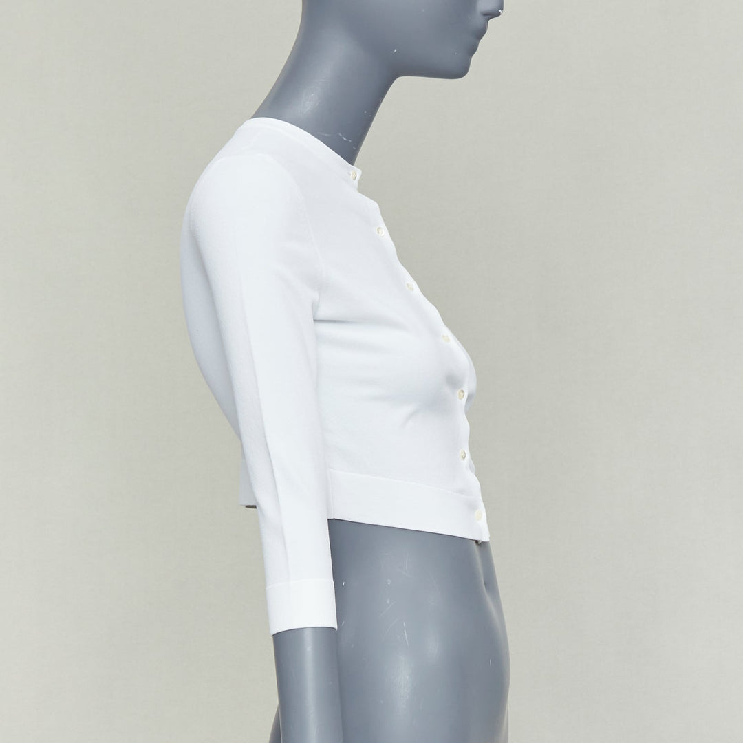 ALAIA off white viscose blend crew neck small buttons cropped cardigan FR36 S