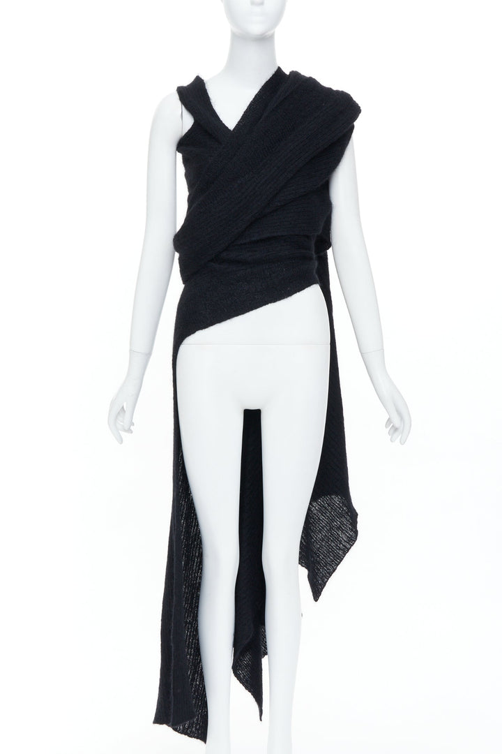 YOHJI YAMAMOTO black ribbed wool wrap extra long scarf cardigan sweater JP3 L