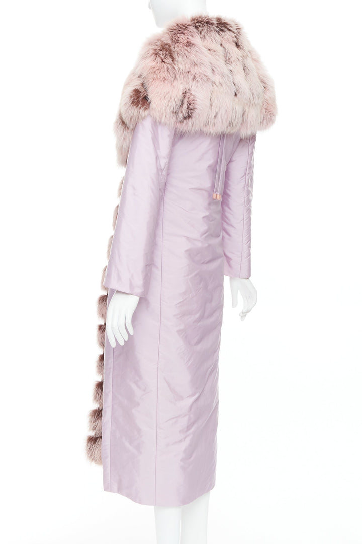 ERMANNO SCERVINO pink fur collar purple nylon wool lined robe coat IT38 XS