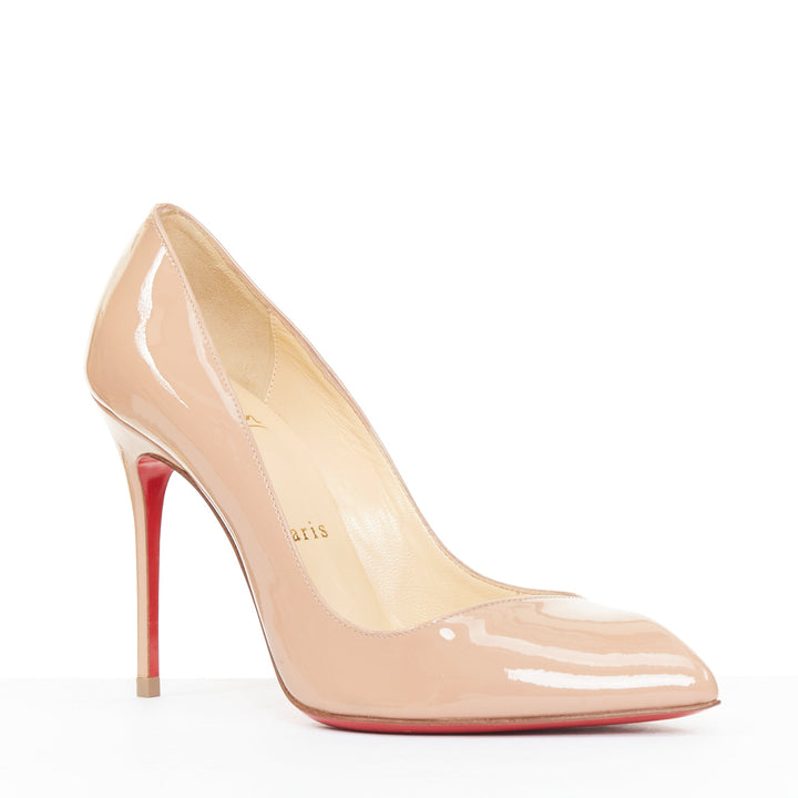 CHRISTIAN LOUBOUTIN Pigalle 100 nude patent leather pointy low vamp pumps EU35.5