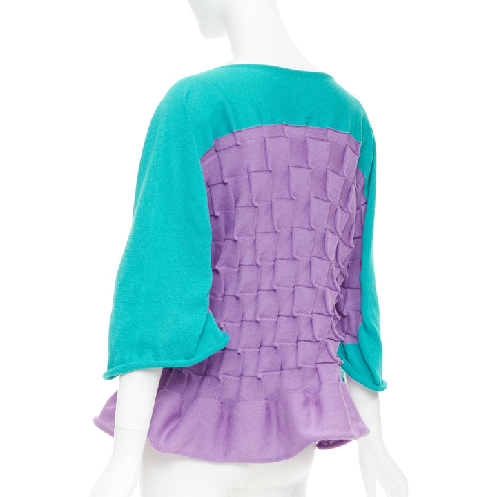 ISSEY MIYAKE purple green cotton bateau weave pleated sweater JP2 M