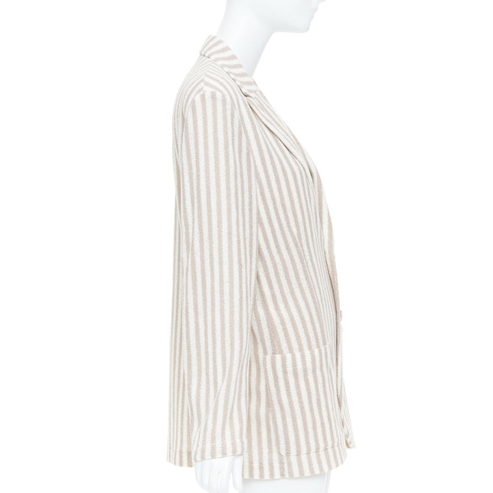 HARRIS WHARF LONDON beige striped cotton blend single breasted blazer IT52 XL