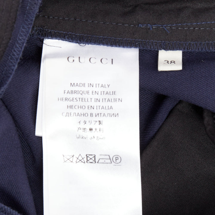 GUCCI Alessandro Michele 2017 navy bee embroidered flared pants IT38 XS