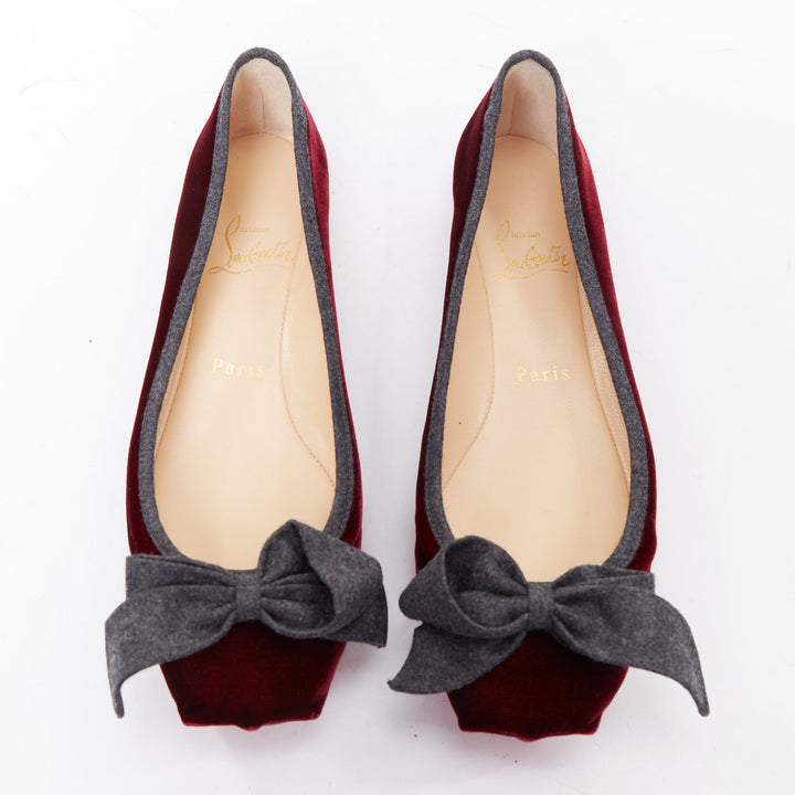 CHRISTIAN LOUBOUTIN Minnie Flat Velvet Flannel rouge ballerina flats EU37.5