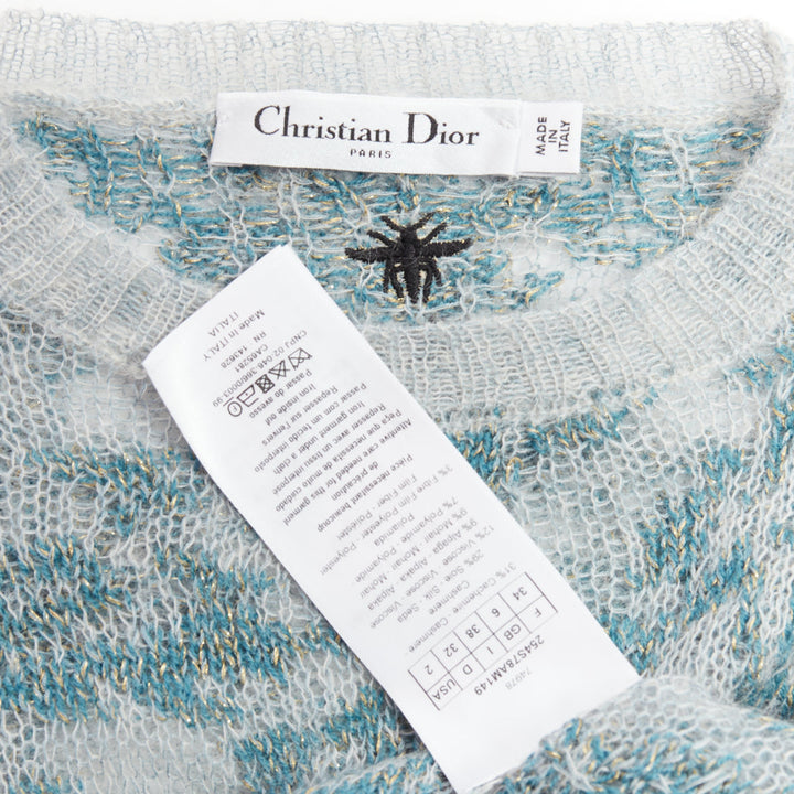 DIOR 2023  Brocart grey blue cashmere blend loose knit sweater FR34 XS