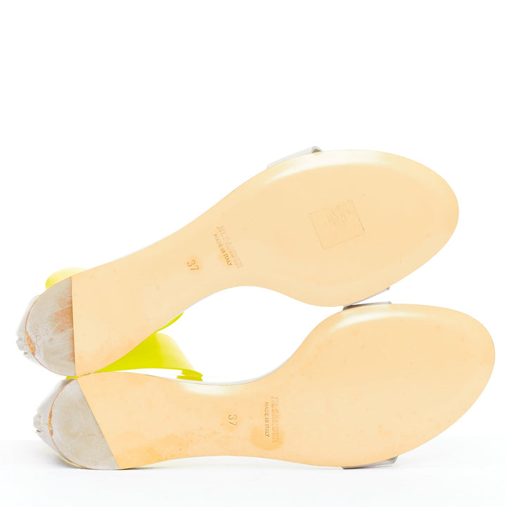 JIL SANDER neon yellow rubber ankle strap grey leather flat sandals EU37