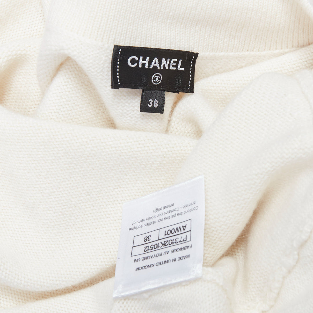 CHANEL 22A off white cashmere blend pink CC crystal buttons cardigan FR38 M