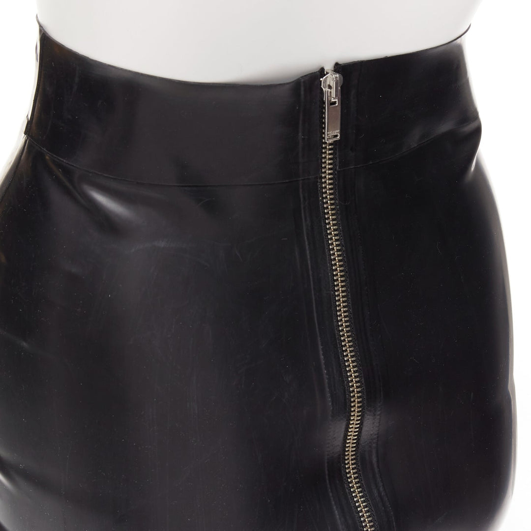 SAINT LAURENT 2020 black latex back silver zip dominatrix pencil skirt FR34 XS