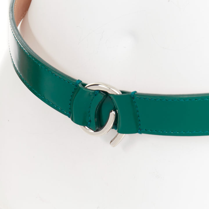 ALAIA green glossy leather silver swirl loop hook buckle skinny belt 75cm