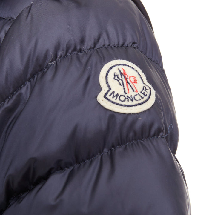 MONCLER Dorothee Guibbotto navy nylon ruffle trim hooded jacket Sz2 M