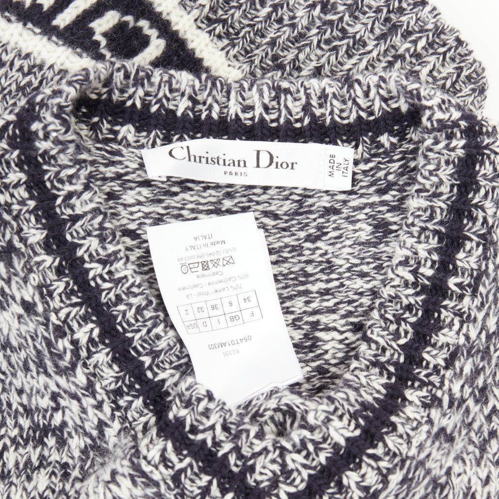 CHRISTIAN DIOR 2021 Signature Mariniere grey navy wool cashmere knitwear vest XS