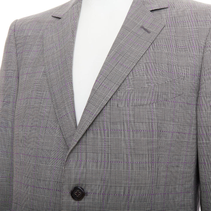ETRO grey purple houndstooth single breasted flap pocket blazer IT52 XL