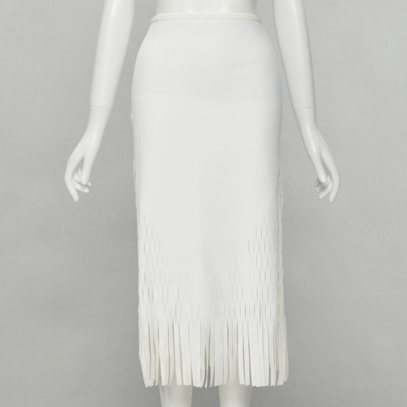 DION LEE white honeycomb cut out fringe hem midi skirt AUS 6 US2 XS