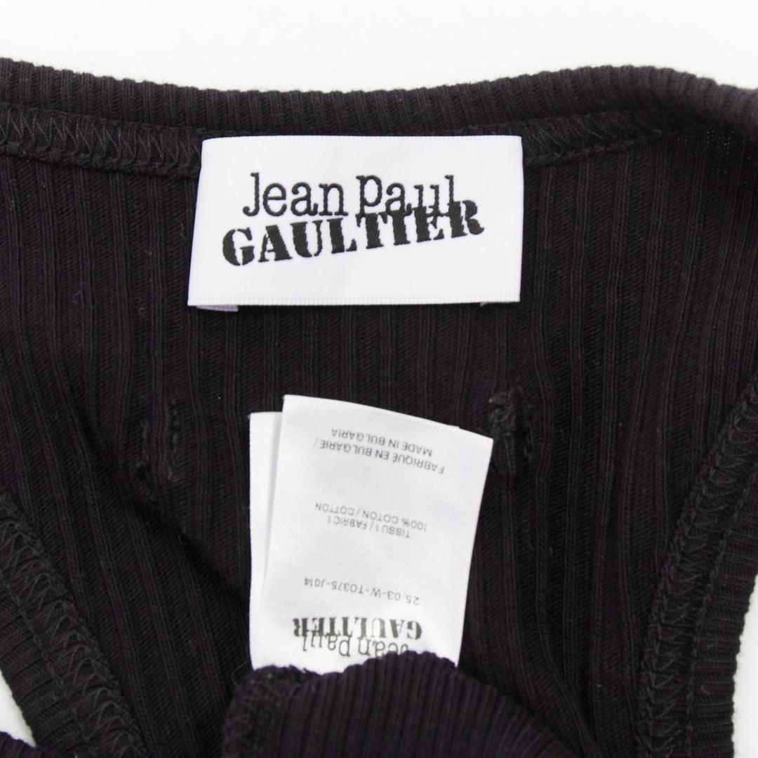 JEAN PAUL GAULTIER The Piercing black gold silver ring detail ribbed tank top S