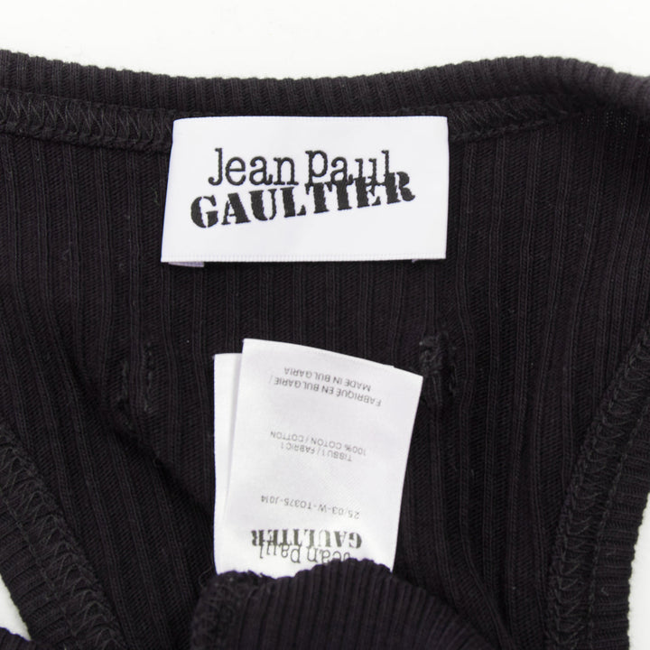 JEAN PAUL GAULTIER The Piercing black gold silver ring detail ribbed tank top S