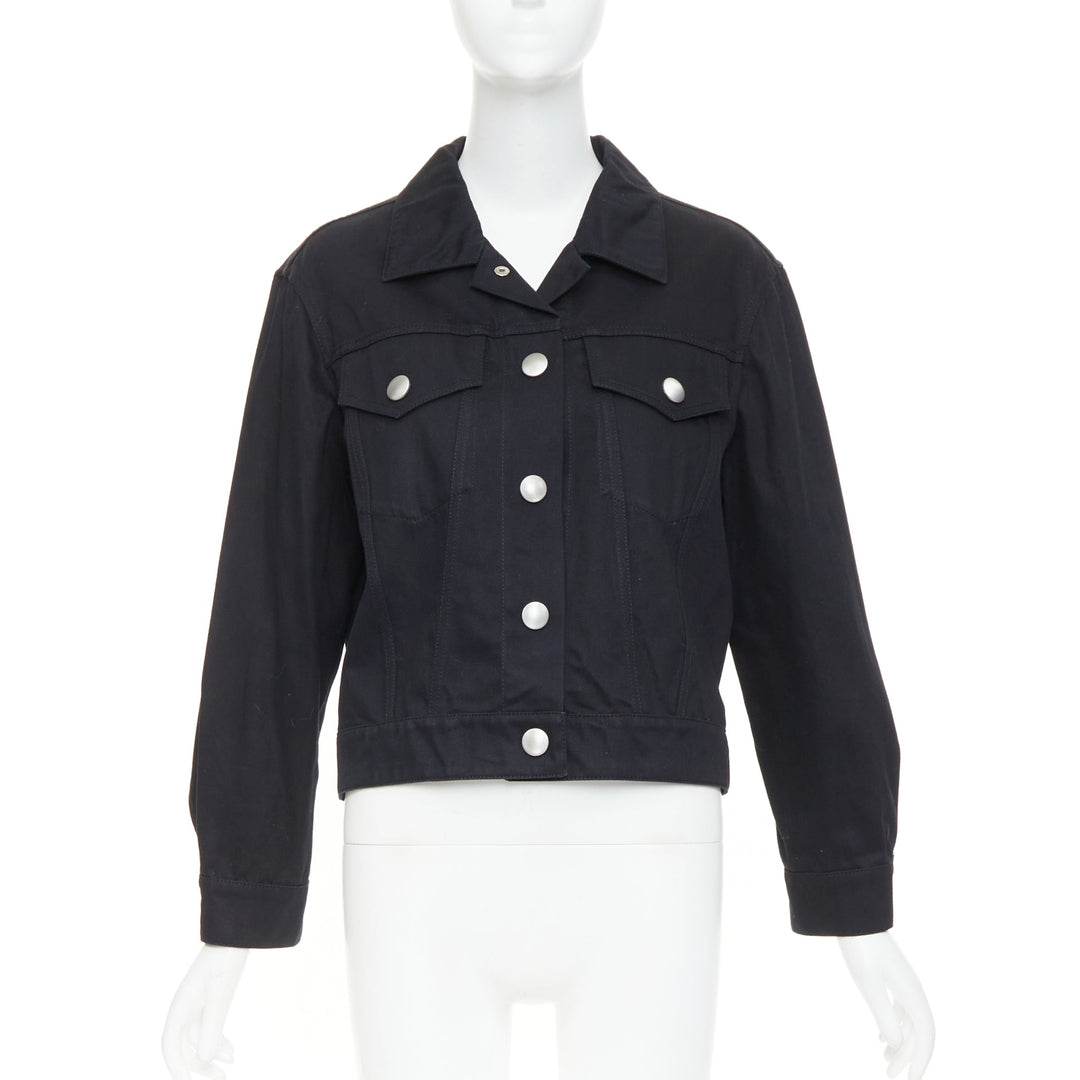 MIU MIU Resort 2016 yellow sequin applique black denim trucker jacket IT36 XS