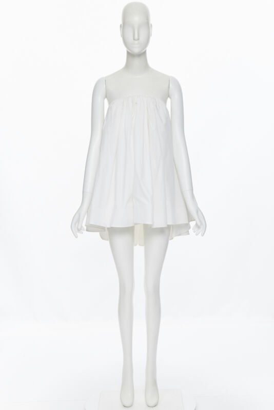 MATICEVSKI 2016 Profound Top white cotton boned corset strapless flared top XS