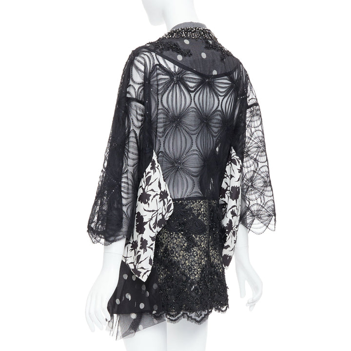 ANTONIO MARRAS black grey fleece wool embellished kimono blazer coat