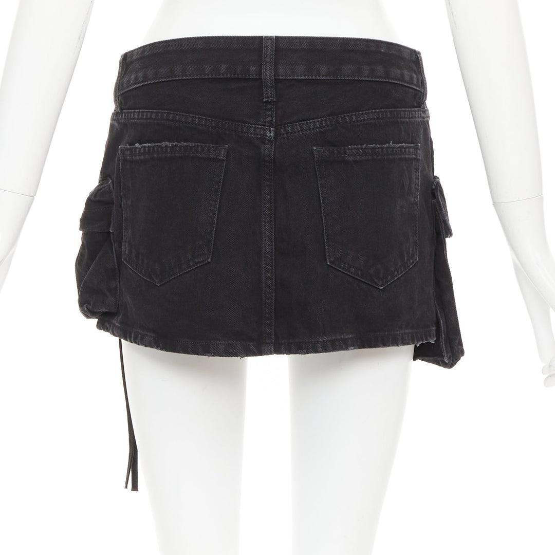 THE ATTICO Fay black cotton multi cargo pocket low rise mini skirt 25"