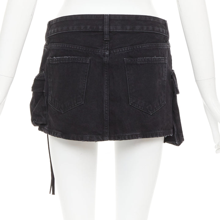 THE ATTICO Fay black cotton multi cargo pocket low rise mini skirt 25"
