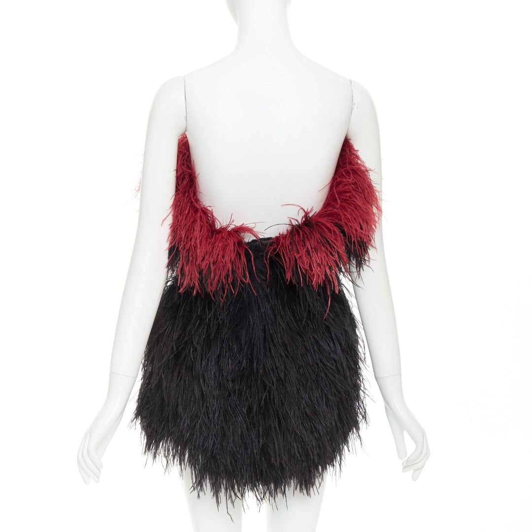 rare ALEXANDRE VAUTHIER COUTURE SS2022 Runway black red ostrich feather dress