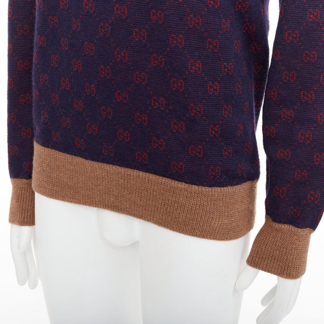 GUCCI GG Jacquard purple red wool alpaca monogram knit sweater