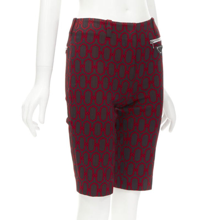 PRADA 2019 Triangle plate black red knit knee length shorts S