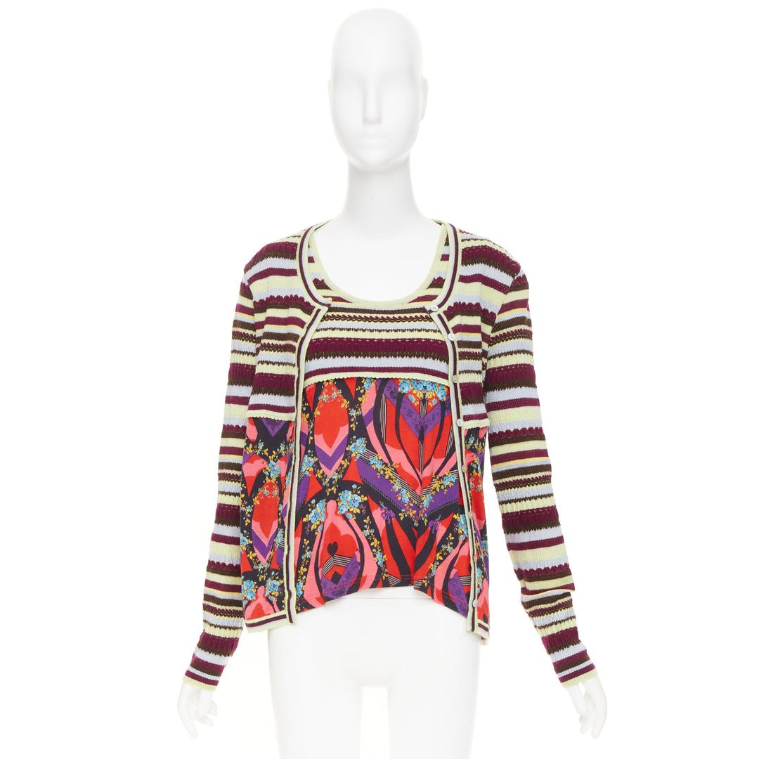 CHRISTIAN LACROIX stripe kaleidoscope print knit twin set floral cardigan top XL