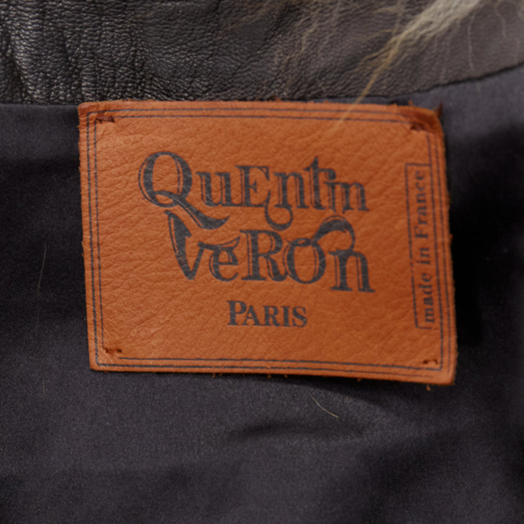 QUENTIN VERON black brown bicolor lamb fur bolero vest jacket FR36 S