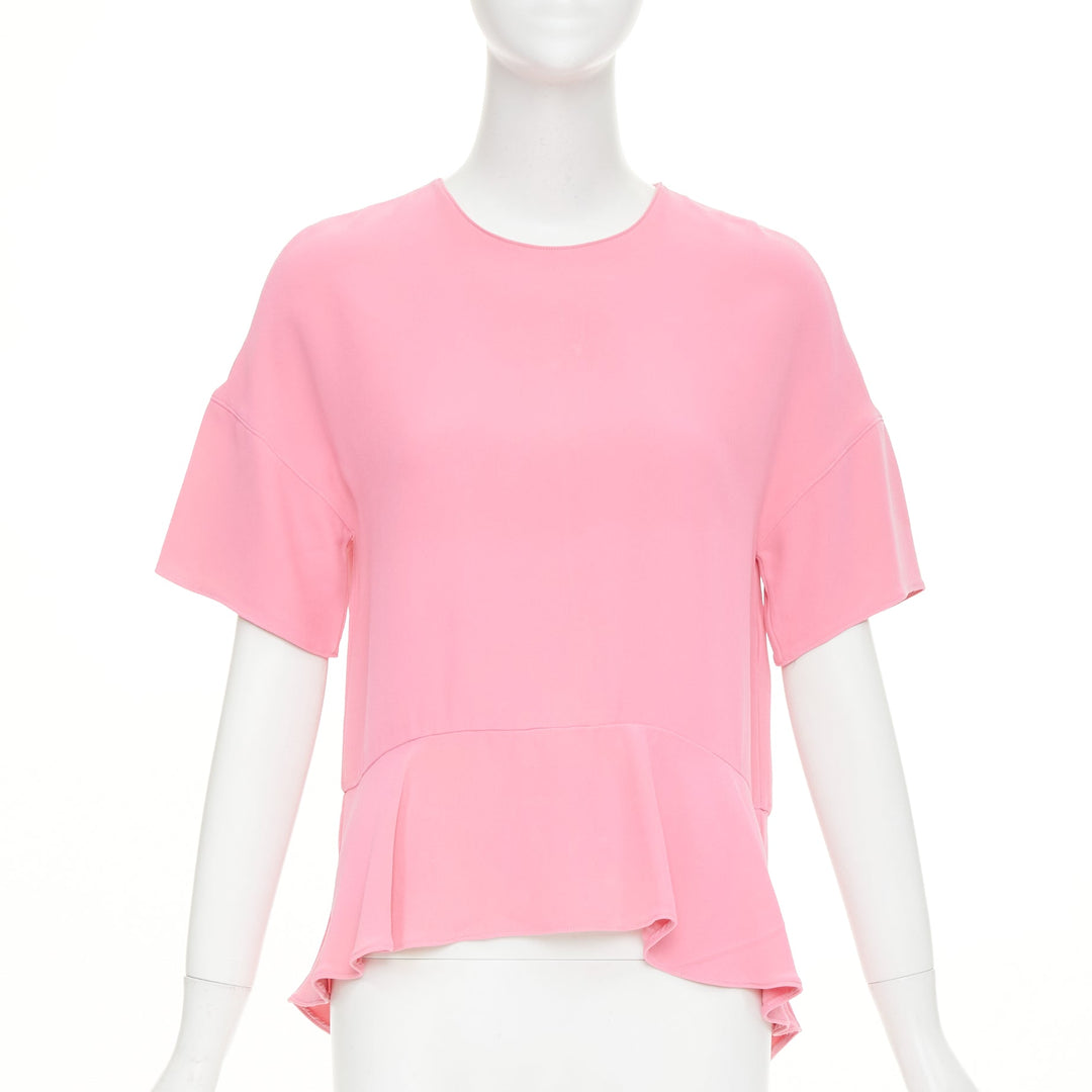 VALENTINO light pink silk crepe short flared dropped waist peplum blouse IT40 S