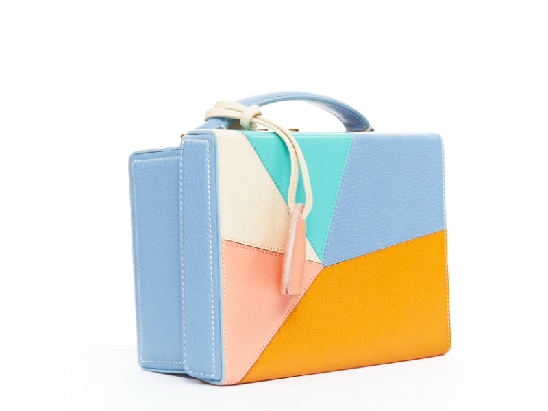 MARK CROSS Grace 18 blue multicolor calfskin patchwork crossbody vanity box bag