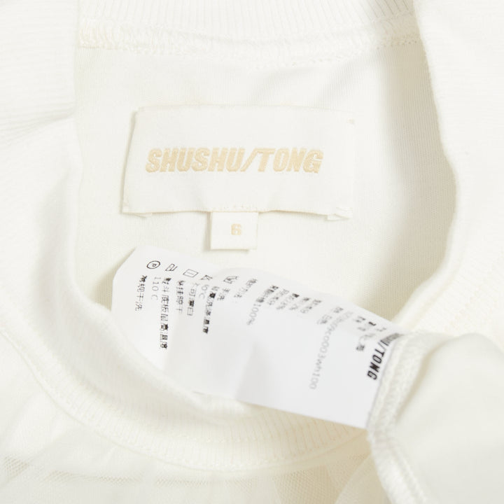 SHUSHU TONG Tulle white cream mesh overlay crew neck short sleeve tshirt UK6 XS