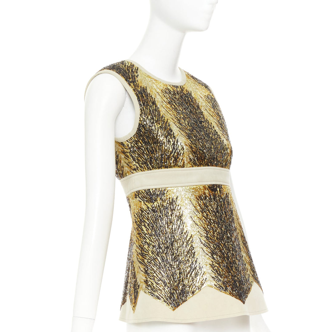 LOUIS VUITTON 2014 gold black sequin embellish neoprene top FR36 S Taylor Swift