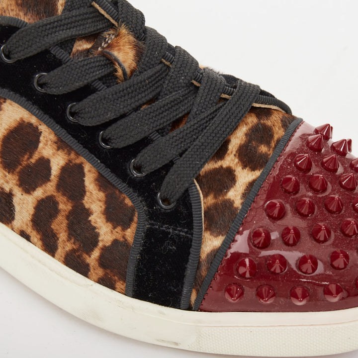 CHRISTIAN LOUBOUTIN Louis Junior Spikes leopard calf hair low top sneakers EU39