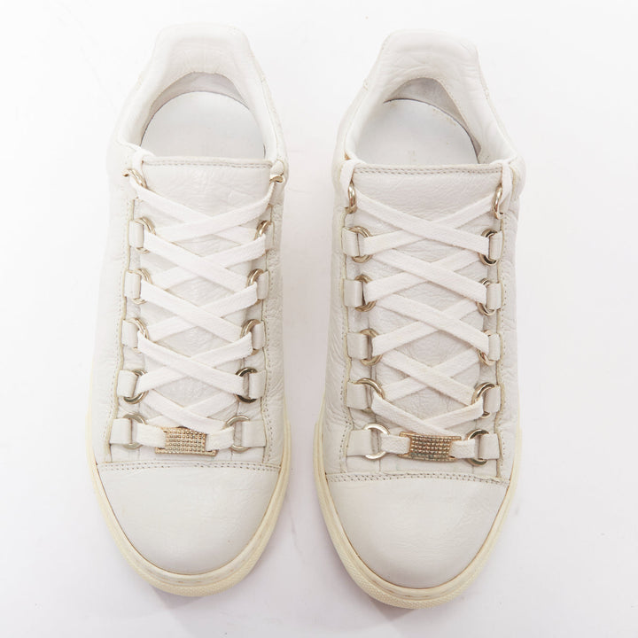 BALENCIAGA Arena off white grained leather lace up sneakers EU35