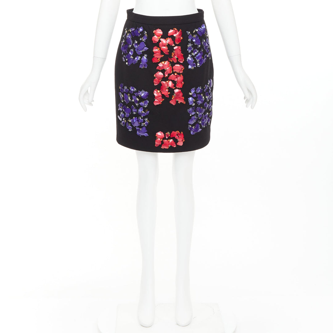 PETER PILOTTO black wool red purple mother of pearl embellished skirt UK10 M