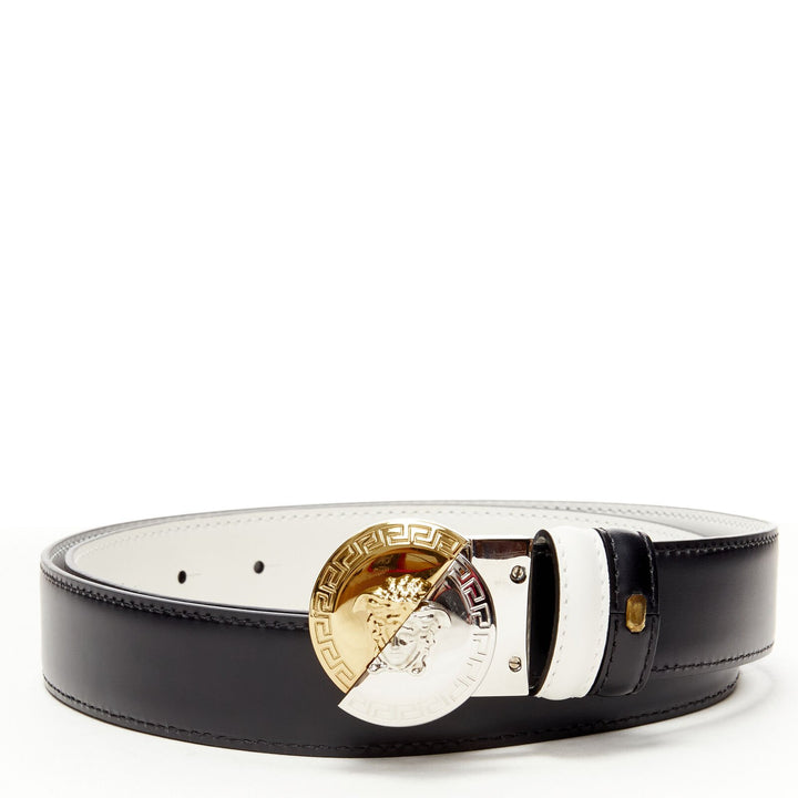 VERSACE Demi Medusa Reversible black white split buckle belt 100cm 38-42"