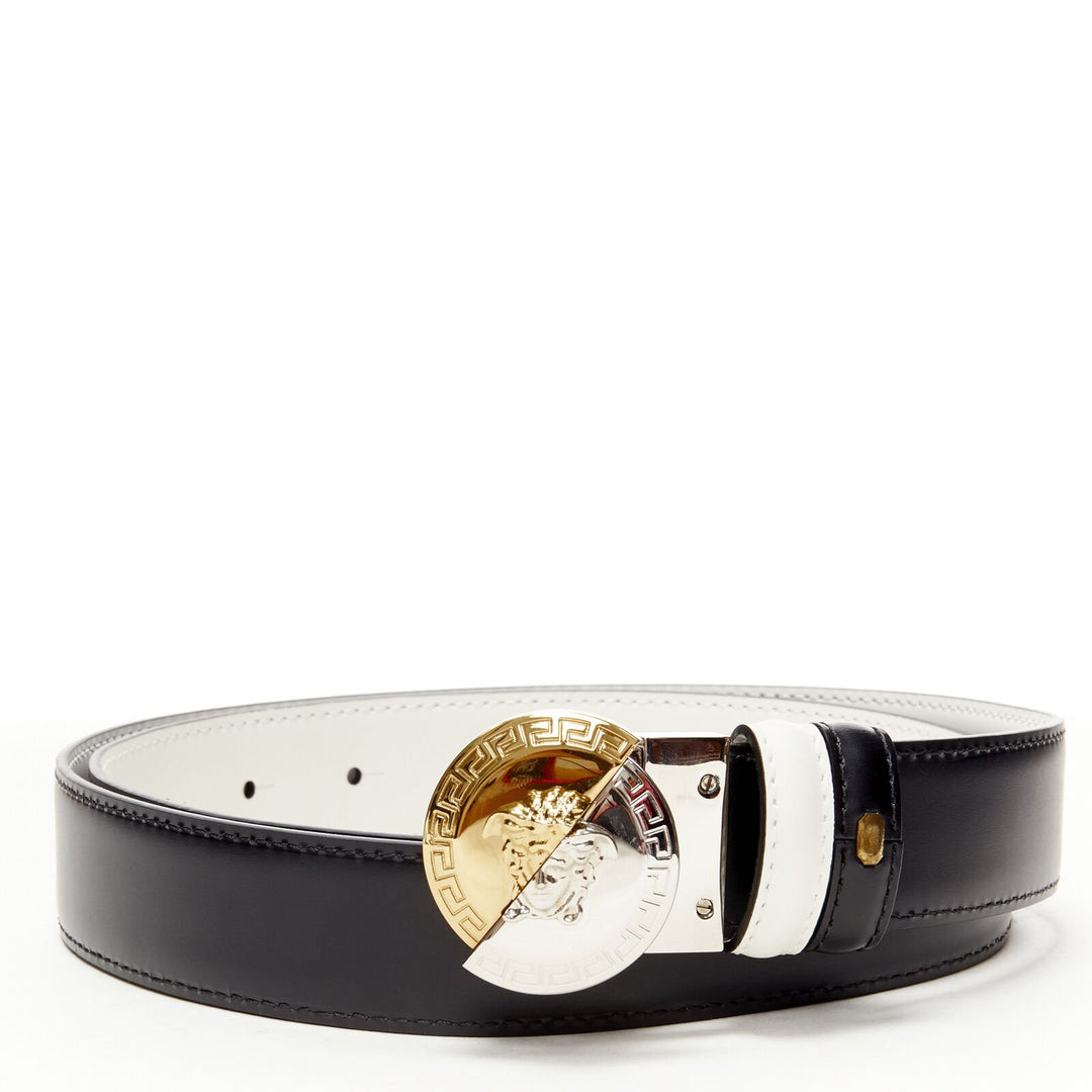 VERSACE Demi Medusa Reversible black white split coin belt 85cm 32-36"