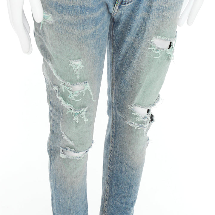 SAINT LAURENT D02 M/SK UW Cras Distressed blue ripped jeans 33"