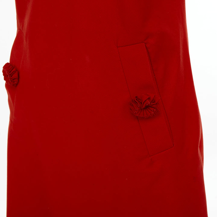 FENDI Vintage red rosette pleated neckline sleeveless casual shift dress IT40
