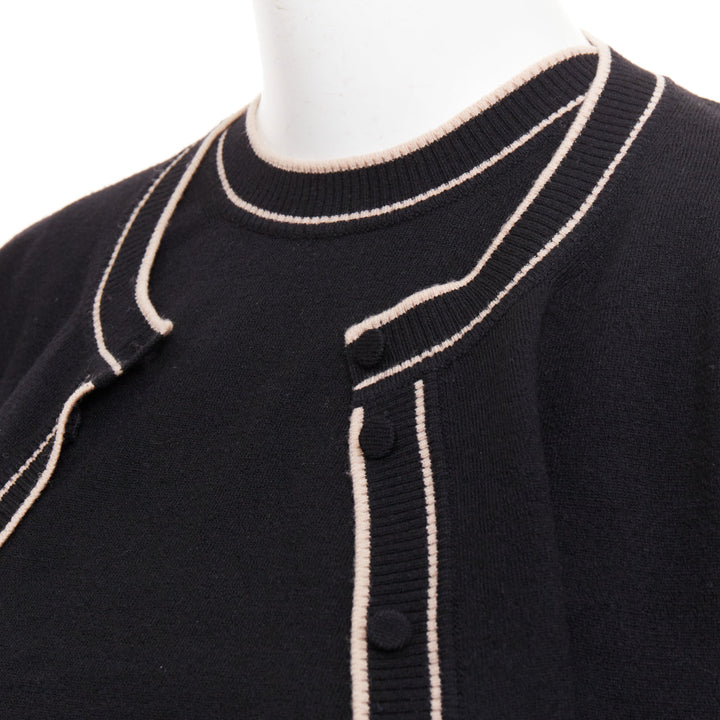 ALAIA black beige virgin wool blend contrast trim cardigan sleeveless top M