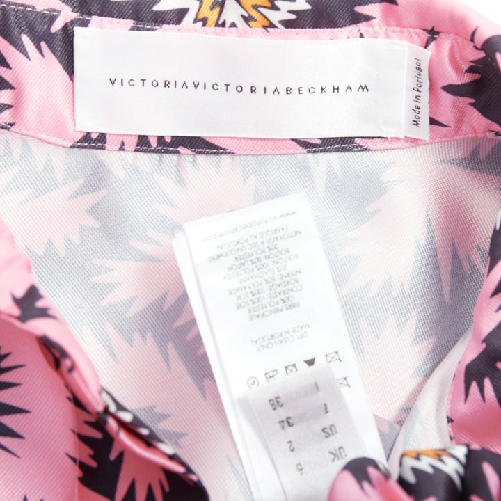 VVB VICTORIA BECKHAM pink pop graphic silk bubble boxy overshirt UK6 XS